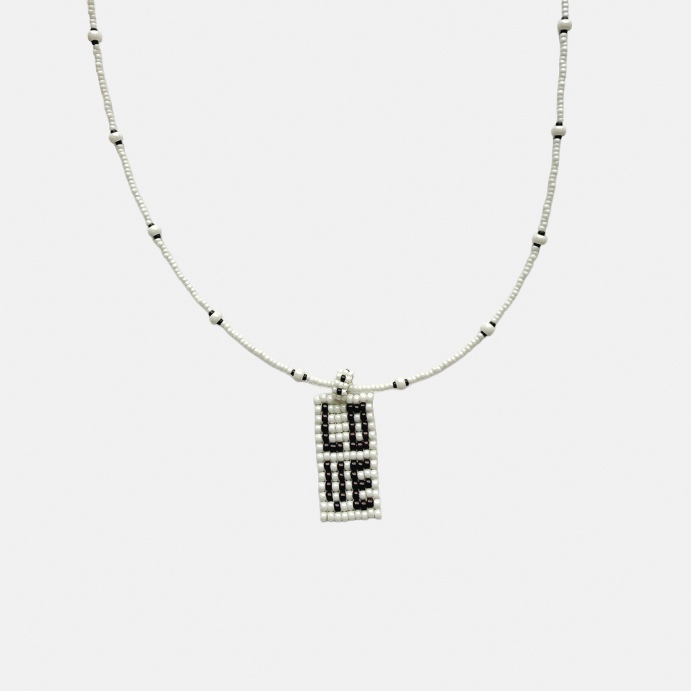 Cils Beaded LOVE Necklace Long | White Brown