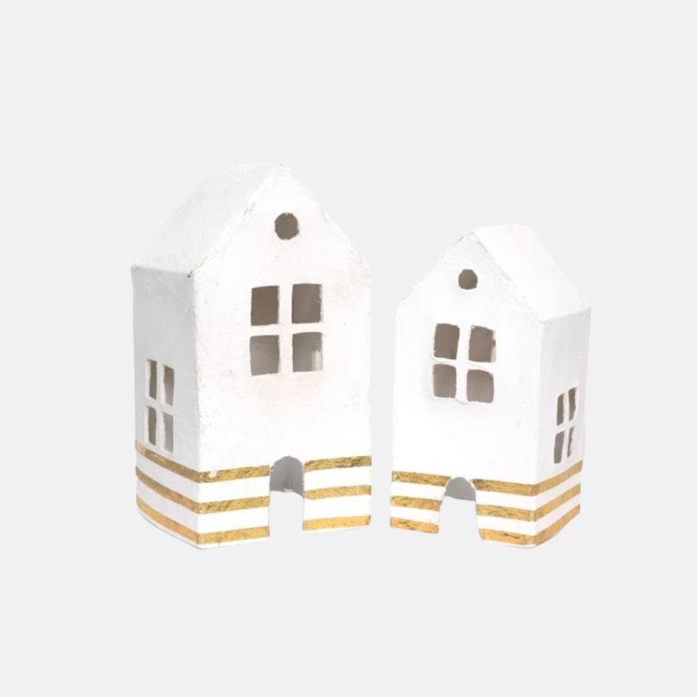 Cotton mache huisjes Stripe Small - 30CM