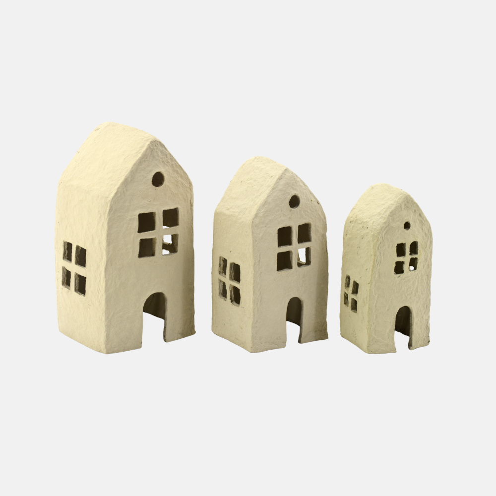 Eco Huisje Cotton-maché GREIGE 15cm