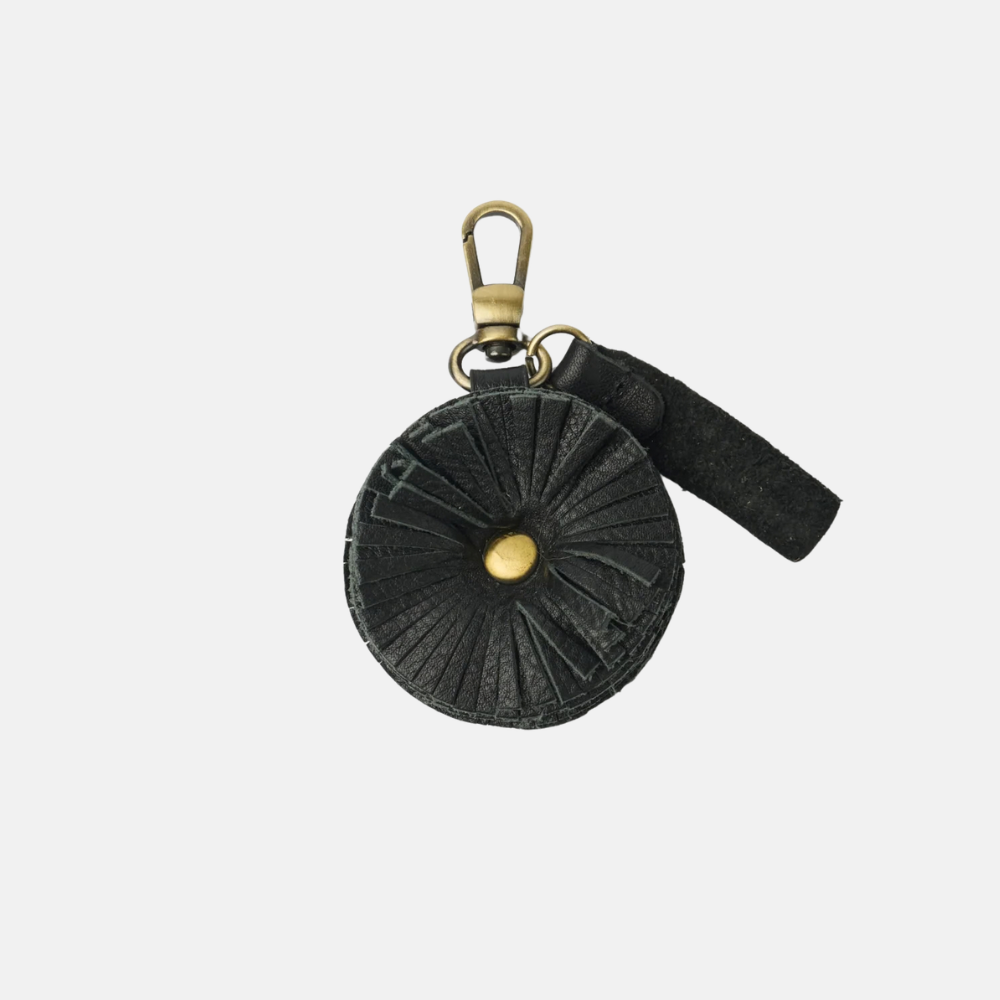 Bag Charm Pom Pom Black Soft Grain Leather