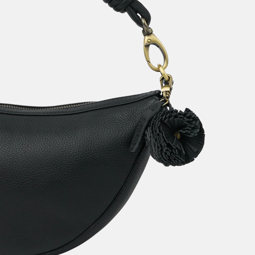 Bag Charm Pom Pom Black Soft Grain Leather