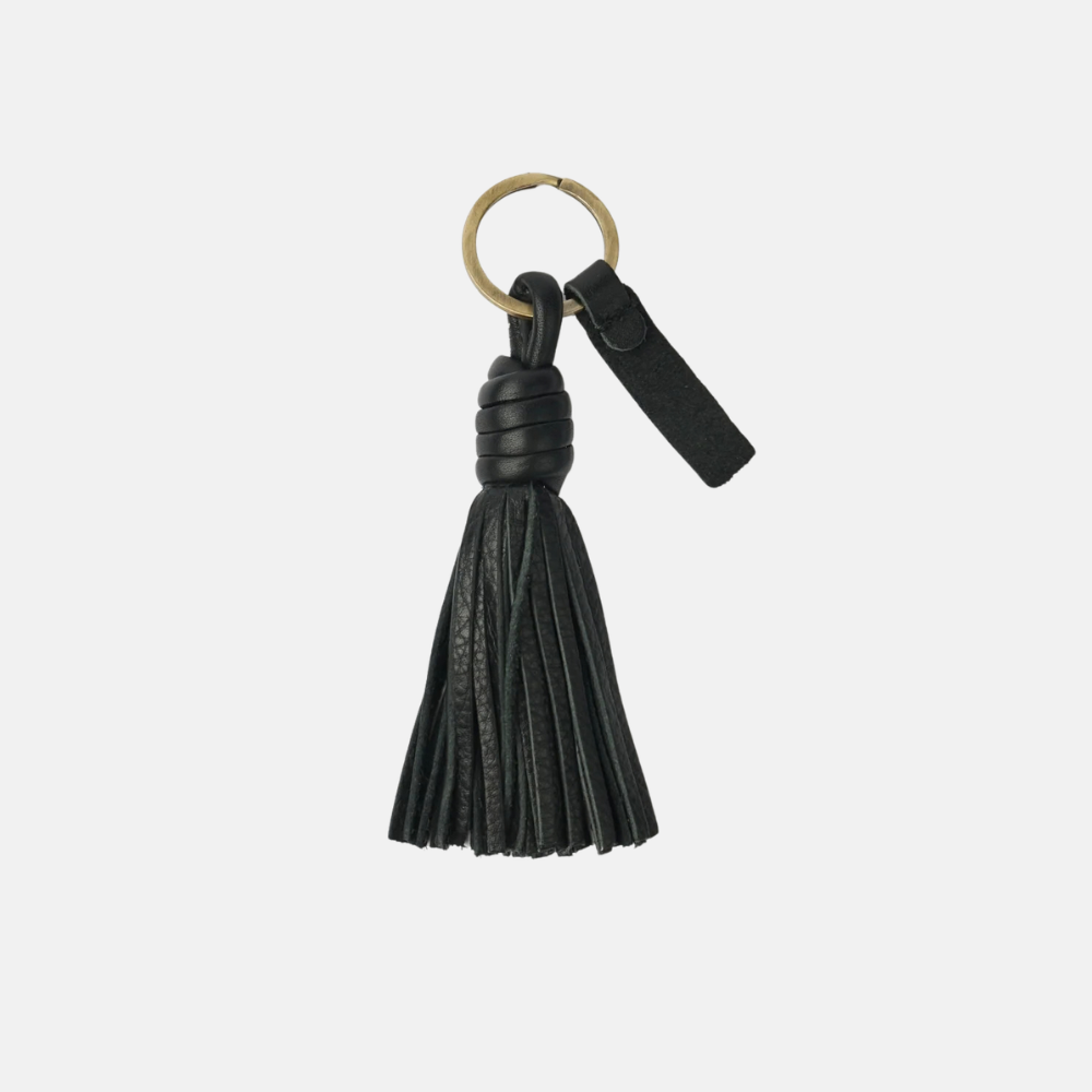 Bag Charm Tassel Black Soft Grain Leather