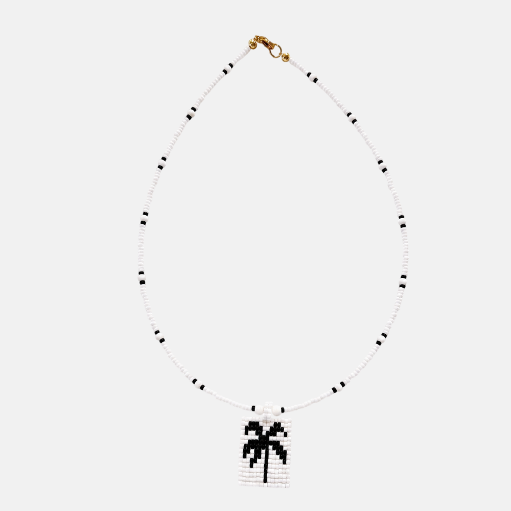 Cils Beaded PALM Necklace Short | White Black