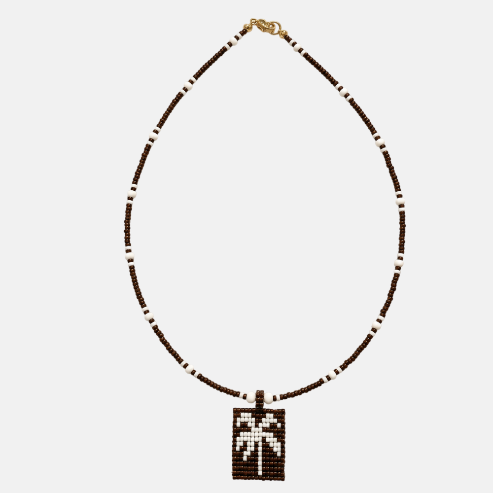 Cils Beaded PALM Necklace Short | Brown White