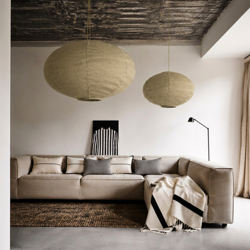 Linnen hanglamp UFO Khaki
