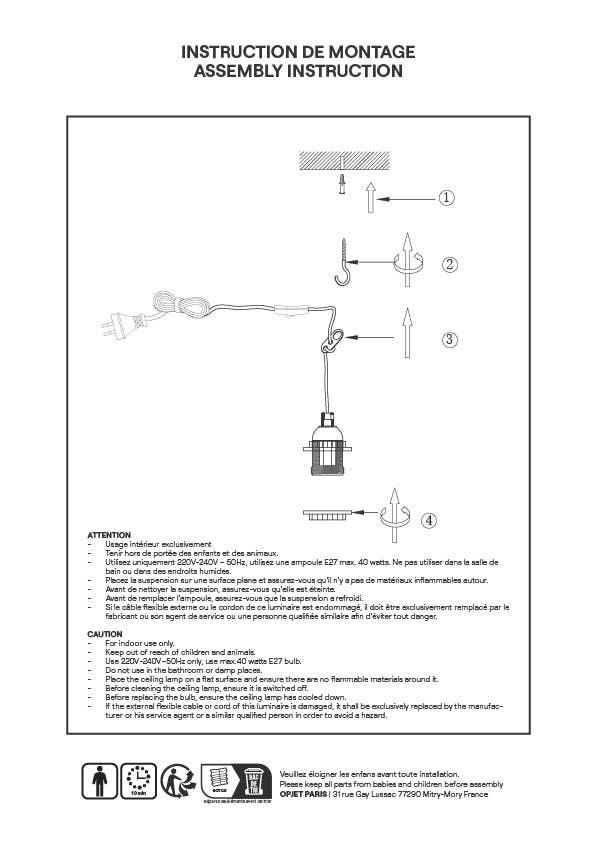 Hanglamp fitting (baladeuse) zwart 300 cm gedraaid kabel natuurlijk touw stekker
