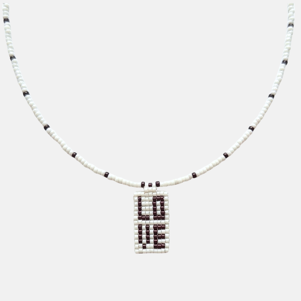 Cils Beaded LOVE Necklace Short | White Brown