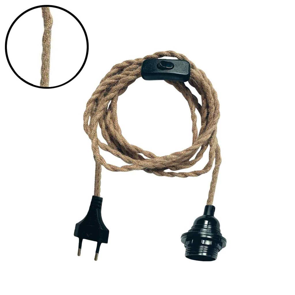Hanglamp fitting (baladeuse) zwart 300 cm gedraaid kabel natuurlijk touw stekker