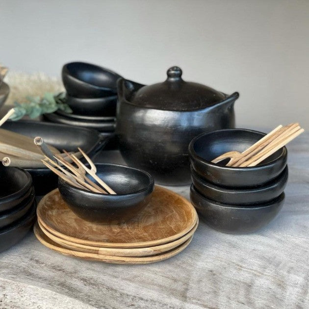 Black Pottery Kookpan Rond Met Deksel | CH18.4