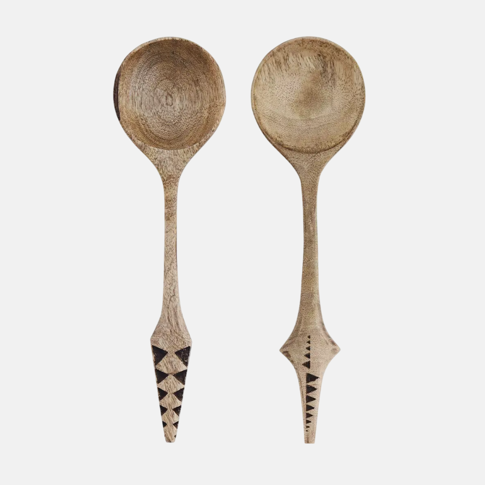 Hand carved wooden salad set