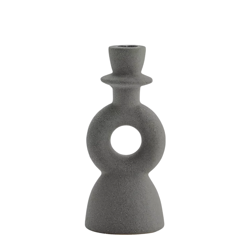 Stoneware candle holder antraciet