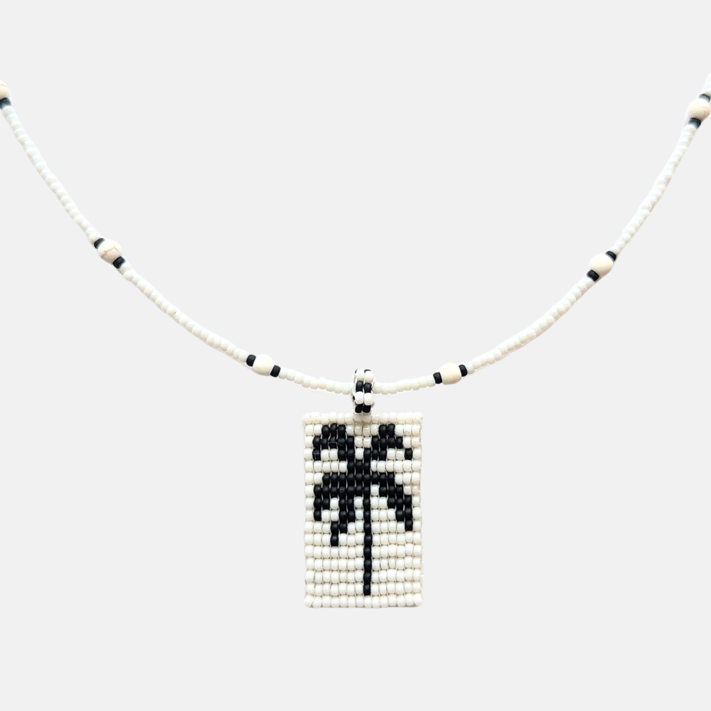 Cils Beaded PALM Necklace Long | White Black