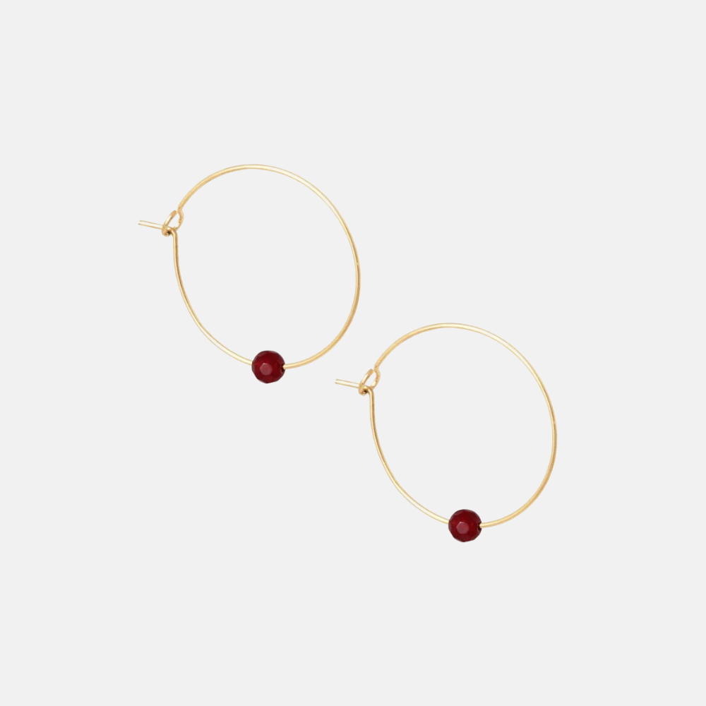 Vergulde creolen met gemstone / aubergine