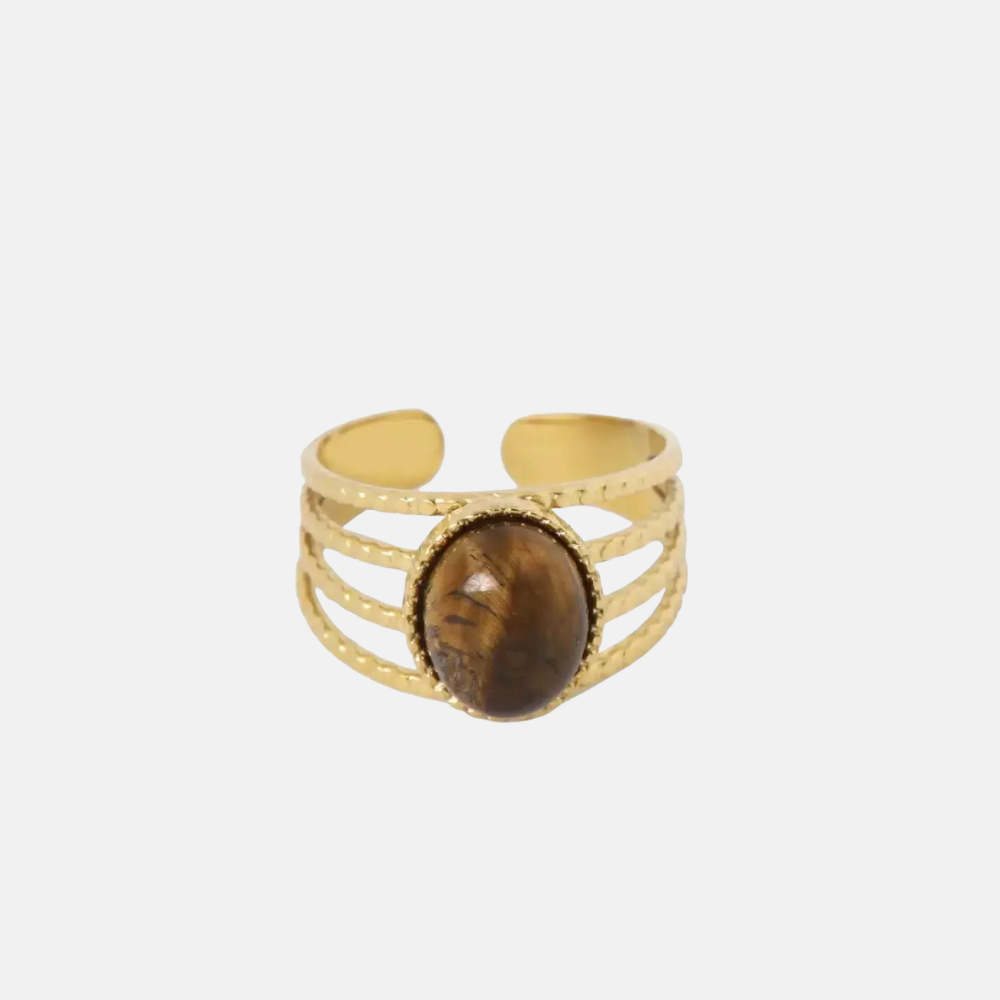 4-delige ring met ovale steen / bruin-mêlée