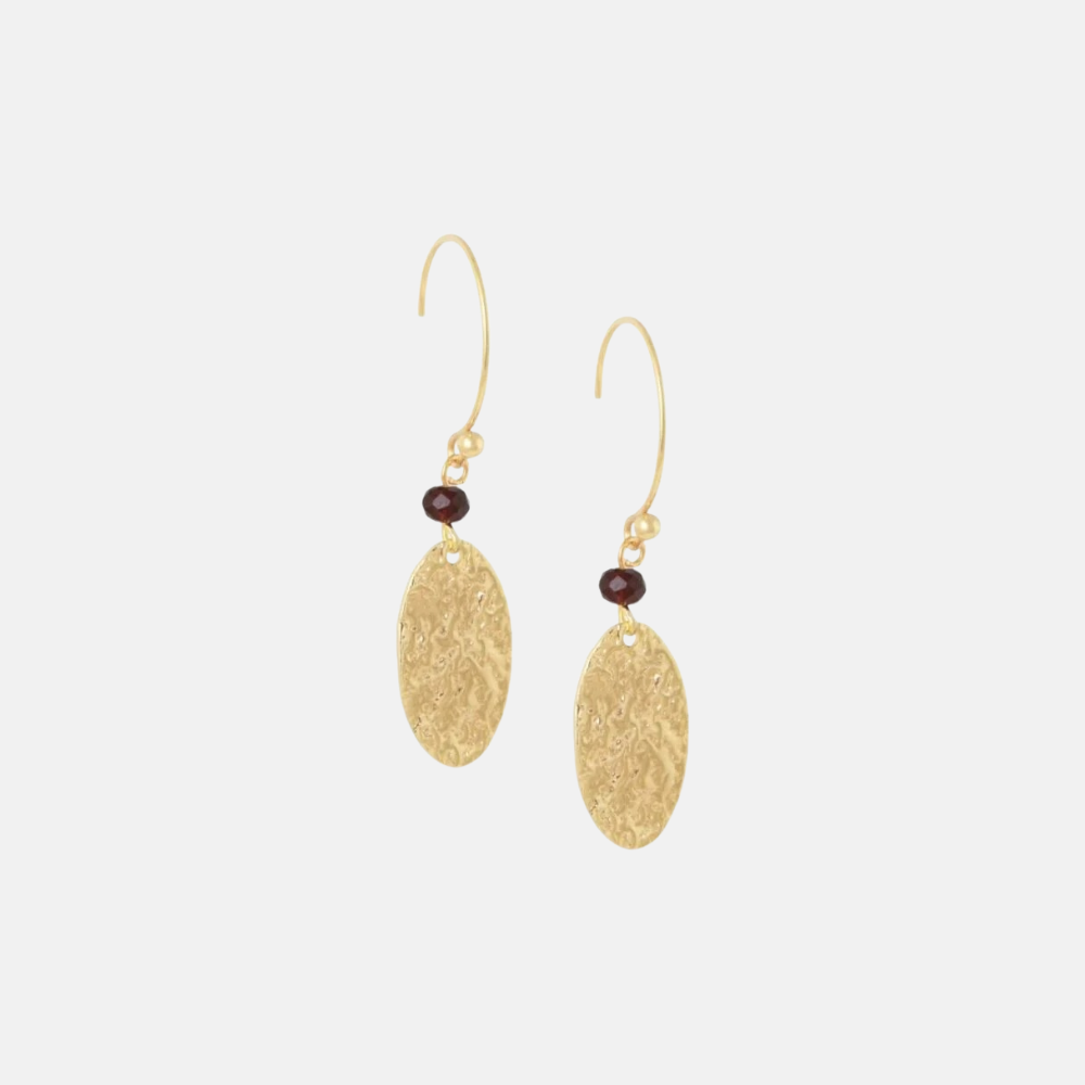 Gehamerde ovale oorbellen met gemstone / bordeaux