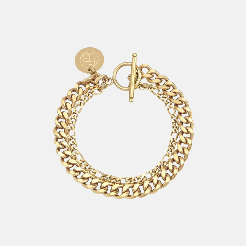 Dubbele schakelarmband met grote munt