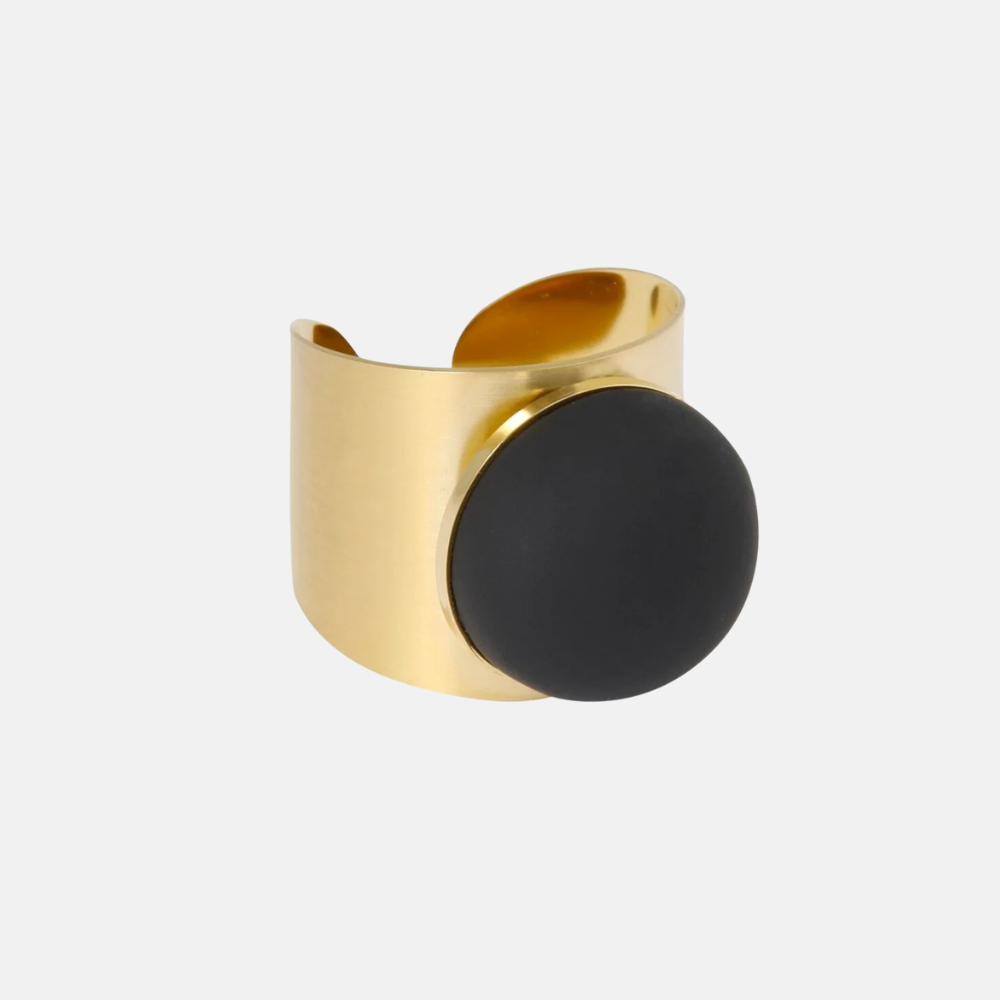 Gladde ring met ronde steen / Zwart