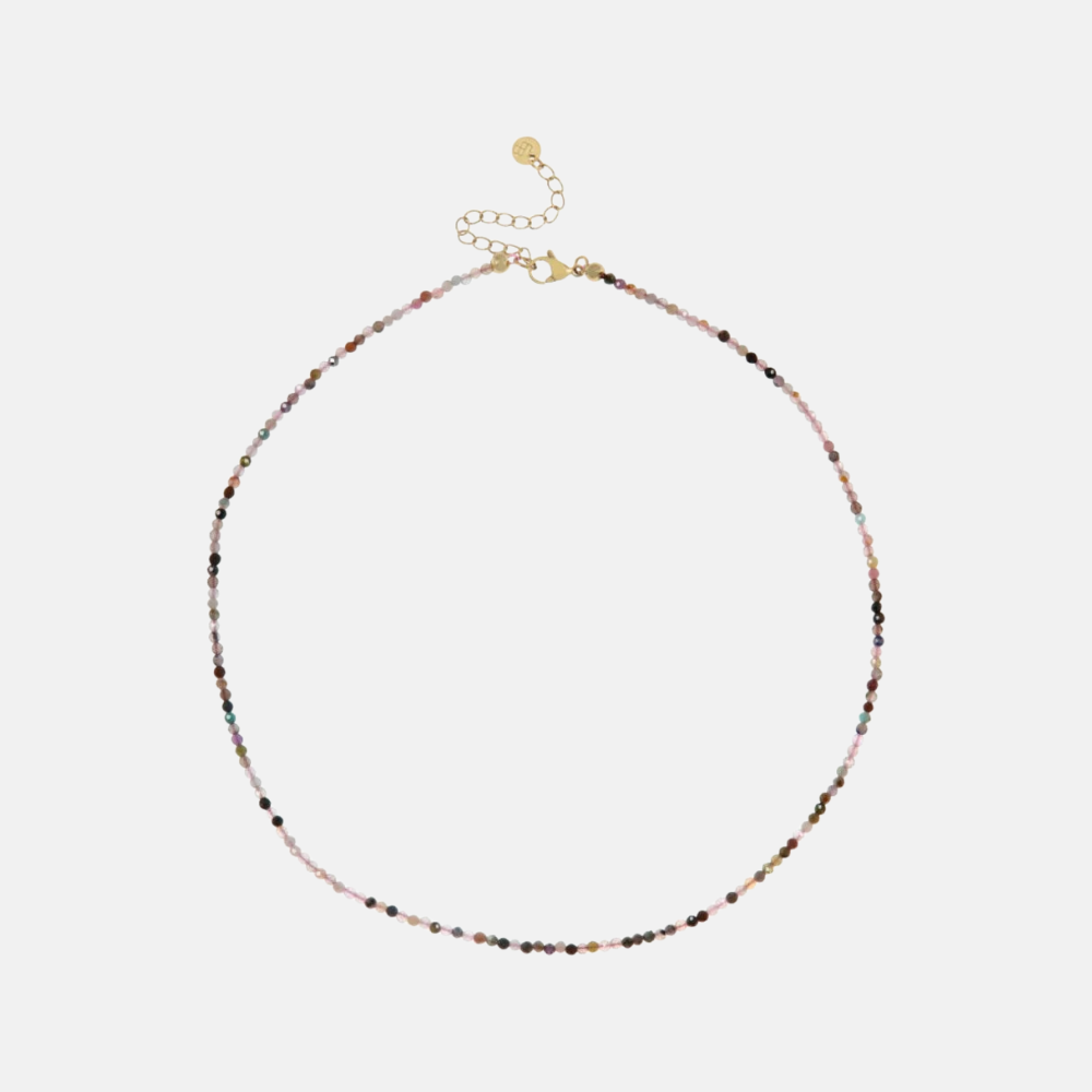 Fijne korte ketting met mini edelsteentjes / multicolori