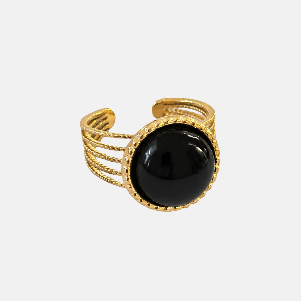 4-delige ring met ronde gemstone / Zwart