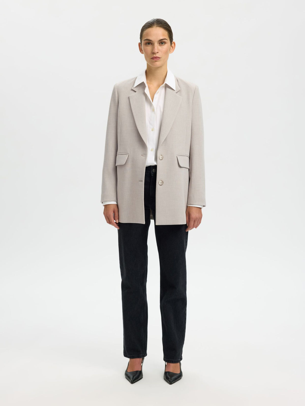 SLFRITA LS RELAXED BLAZER ISLAND FOSSIL NOOS