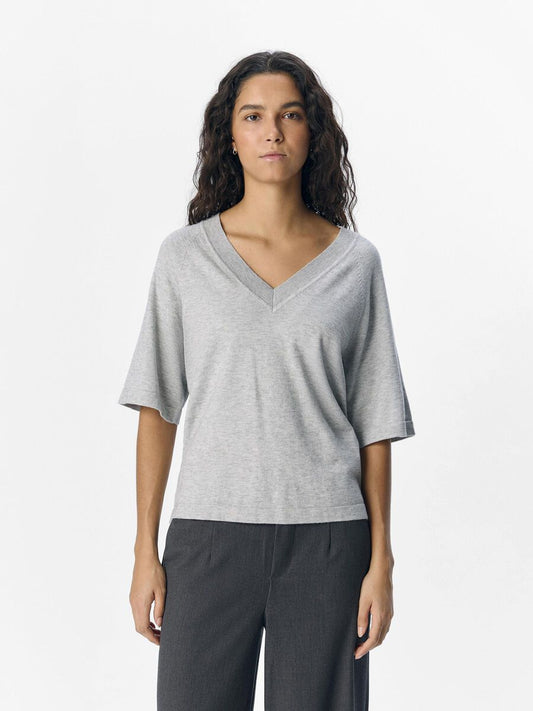 OBJTHESS 2/4 LO V-NECK KNIT TOP NOOS