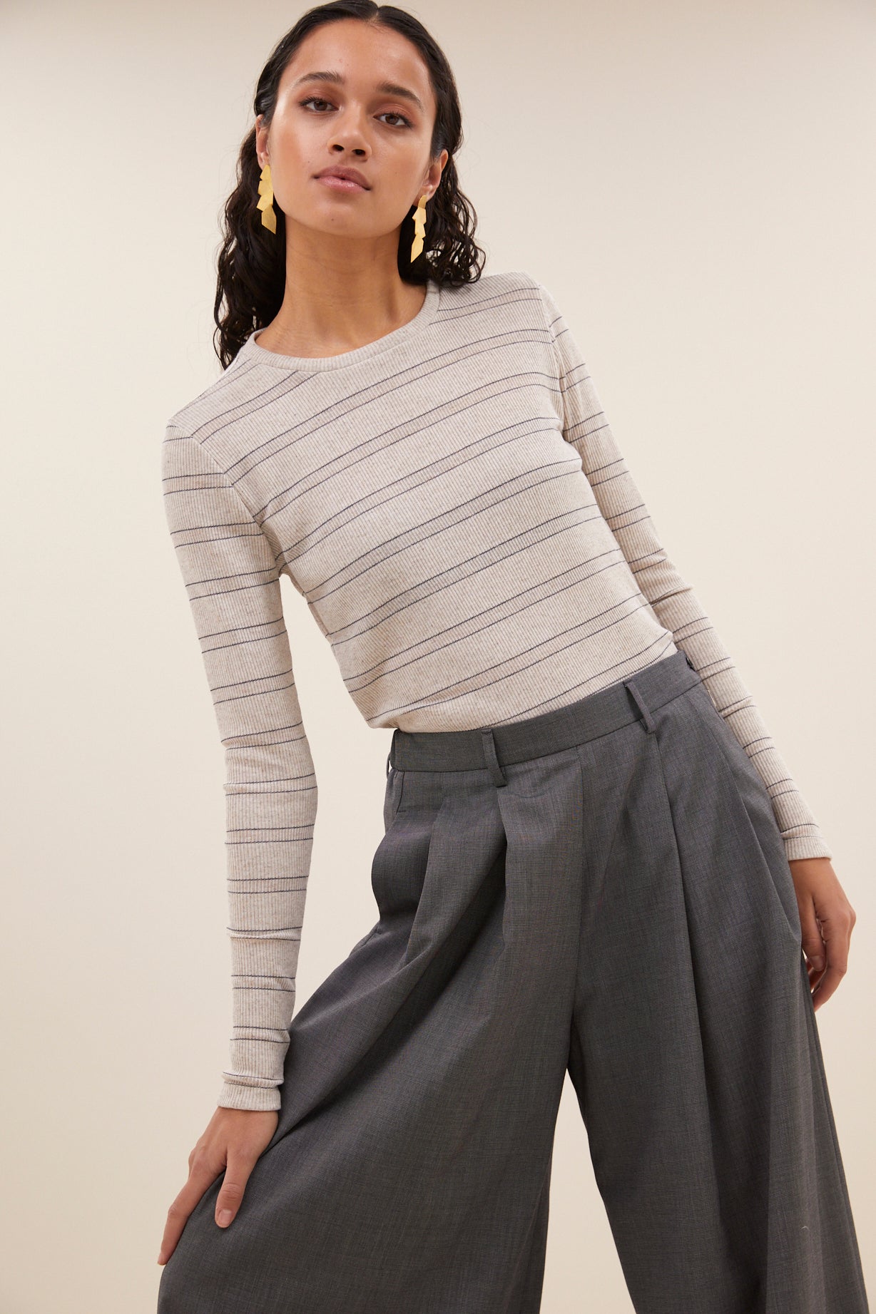 basic ls pearl stripe top