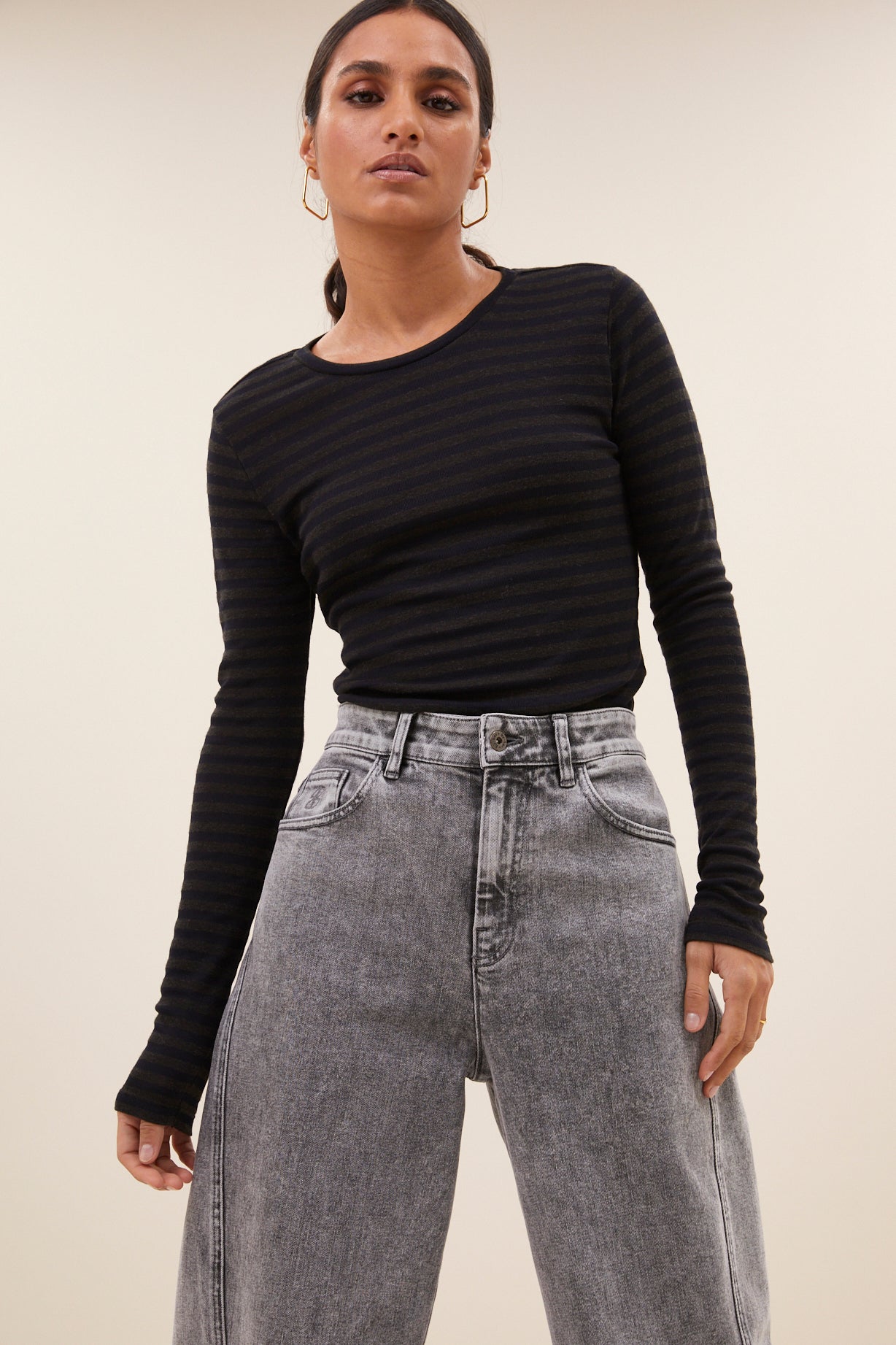 basic ls melange stripe top