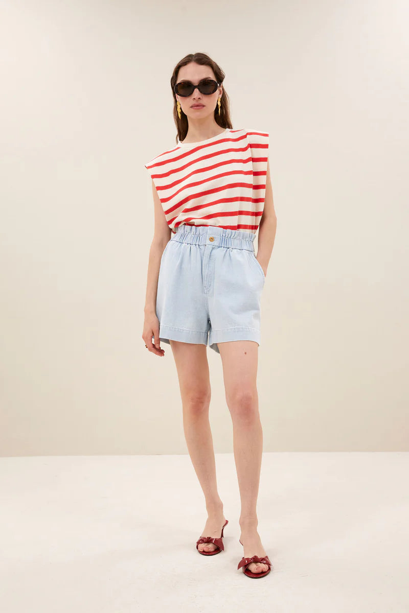 leon bleached denim short