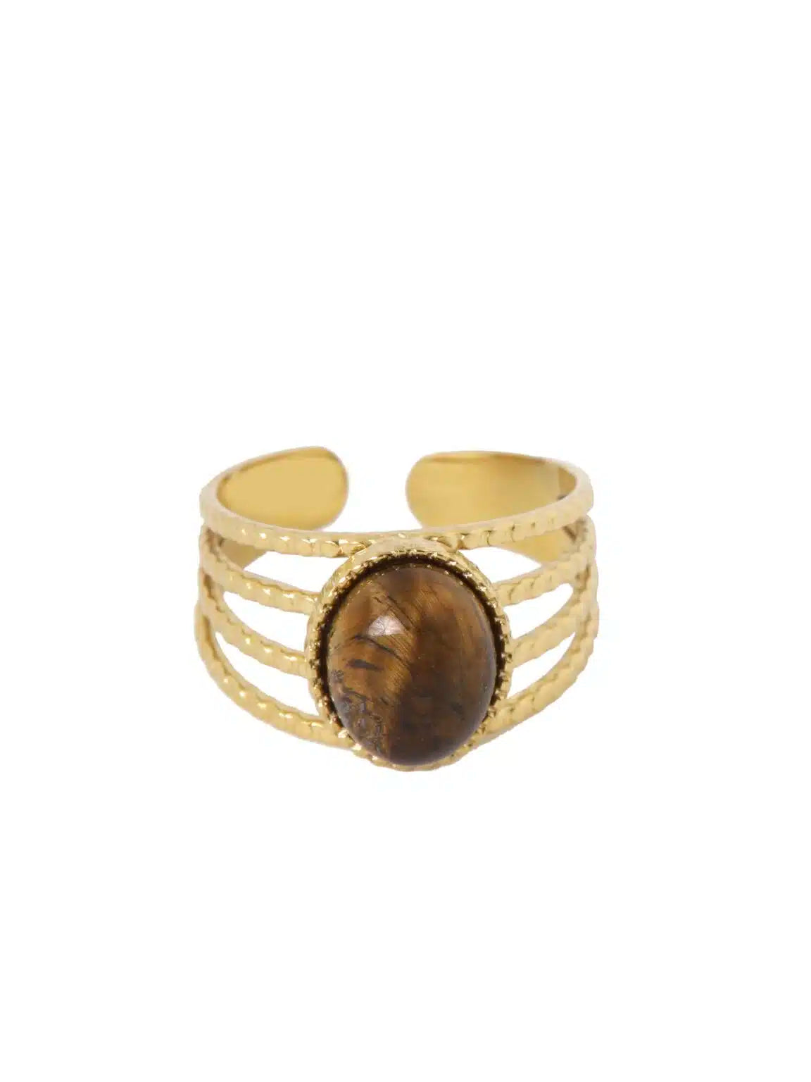 4-delige ring met ovale steen / bruin-mêlée