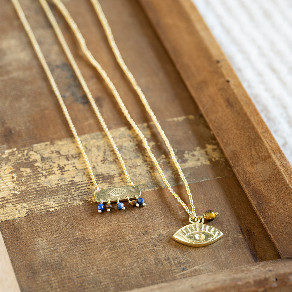 Sanity Lapis lazuli Tiger eye necklace gold chain