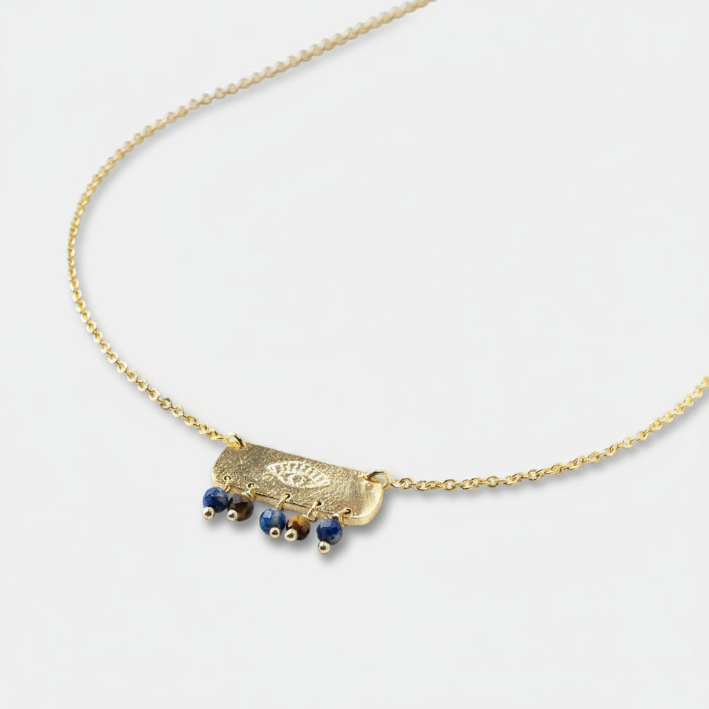 Sanity Lapis lazuli Tiger eye necklace gold chain