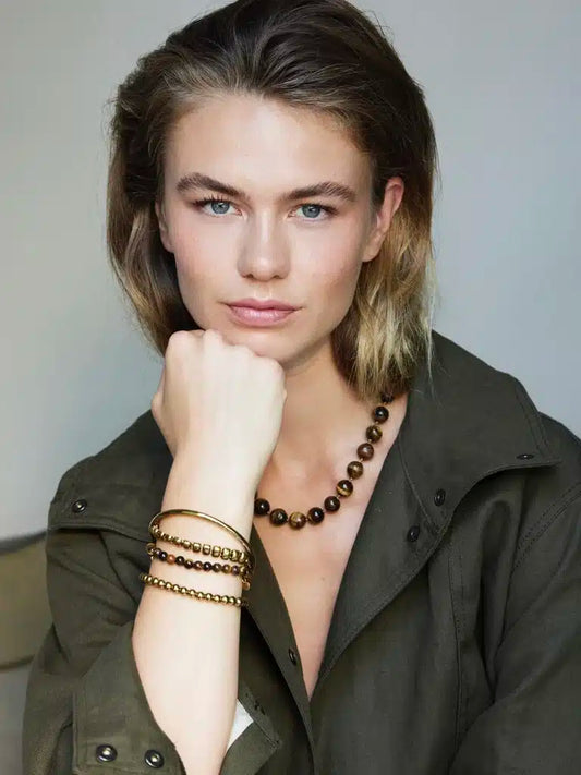 Armbandje met gemstone balletjes / bruin mêlée