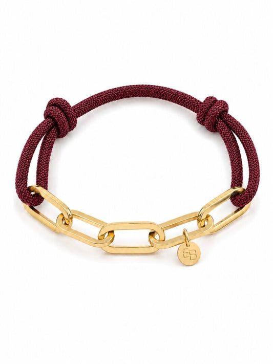 Armband met touw en gouden schakels / aubergine