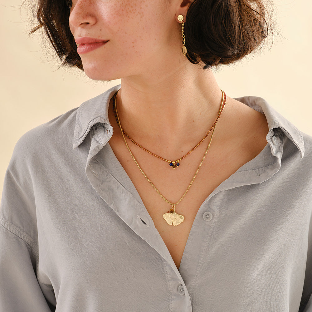 Empathy Tiger eye Lapis lazuli necklace gold chain