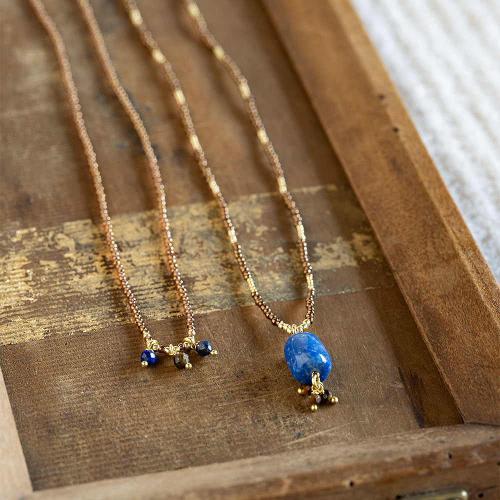 Empathy Tiger eye Lapis lazuli necklace gold chain