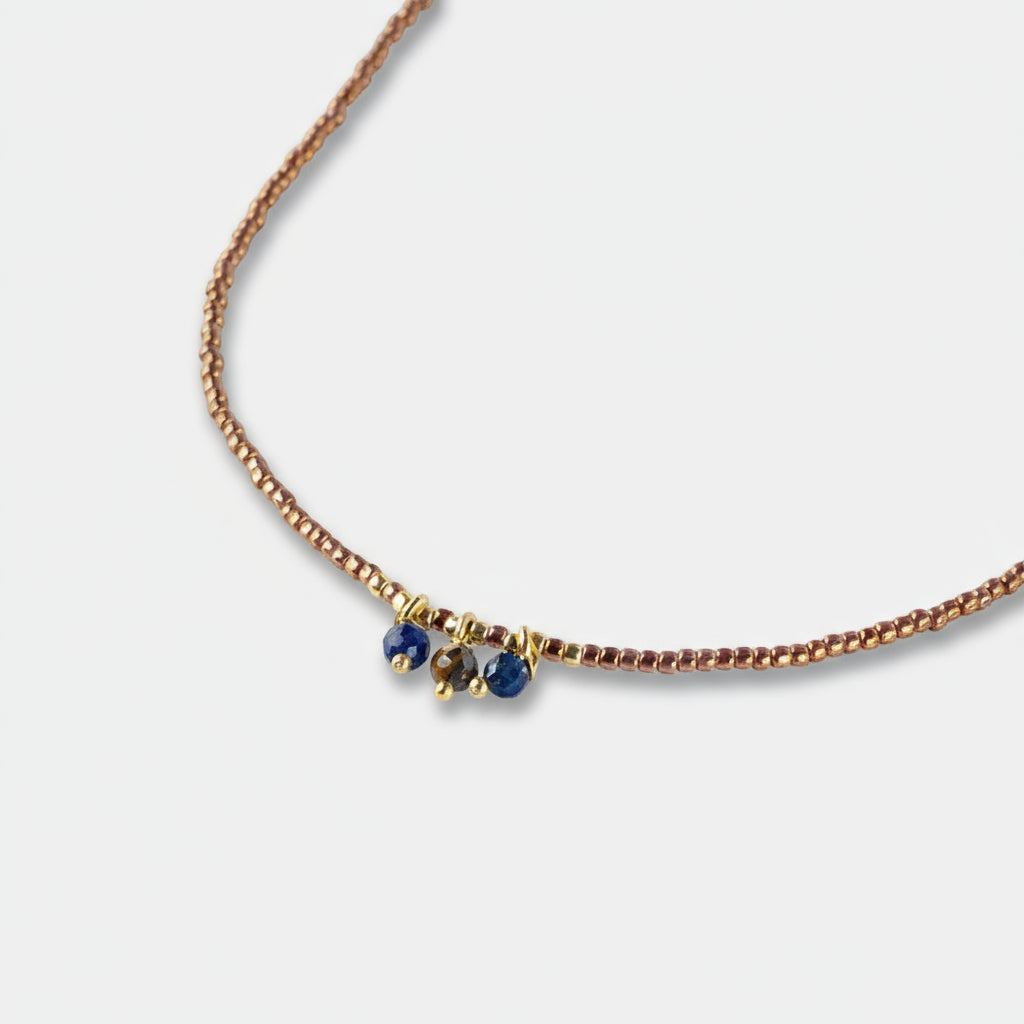 Empathy Tiger eye Lapis lazuli necklace gold chain