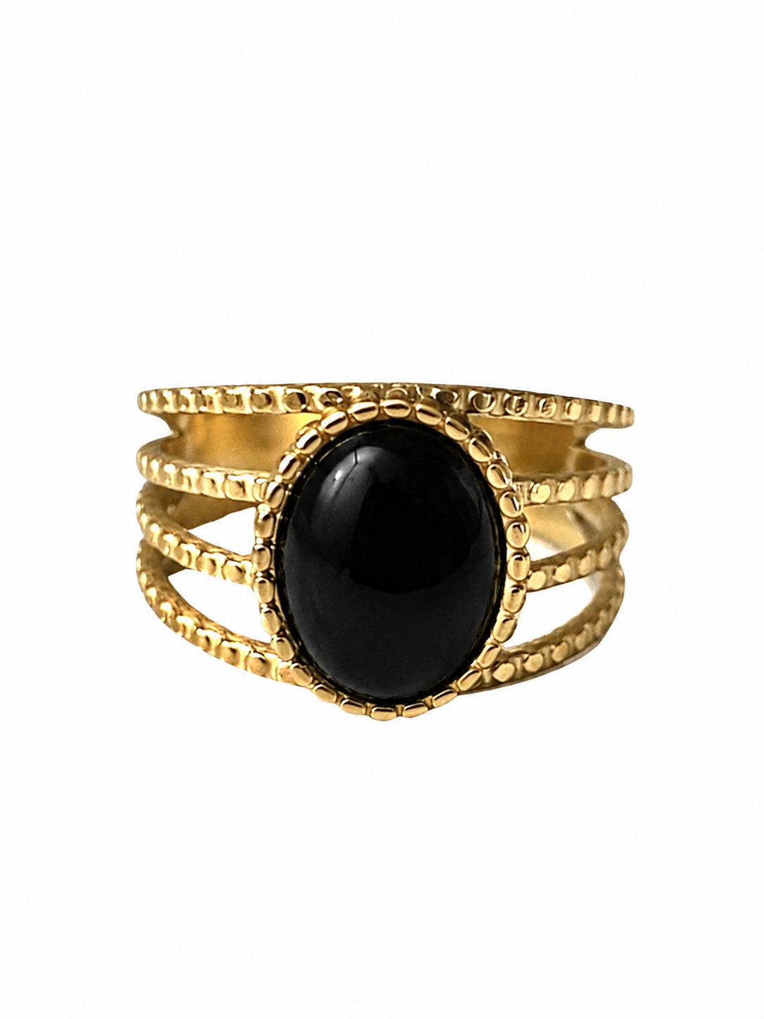 4 delige ring met ovale steen / Zwart
