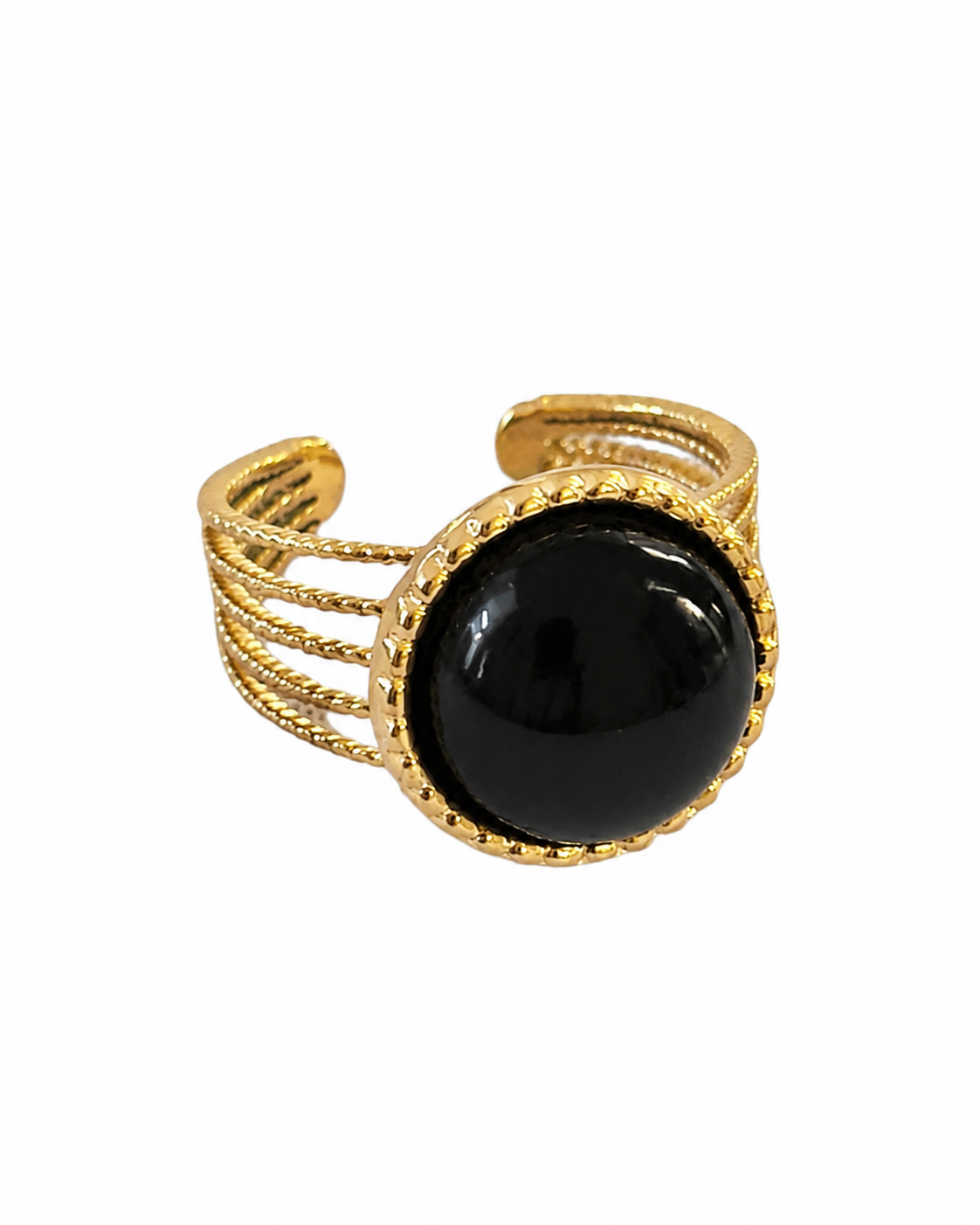 4-delige ring met ronde gemstone / Zwart