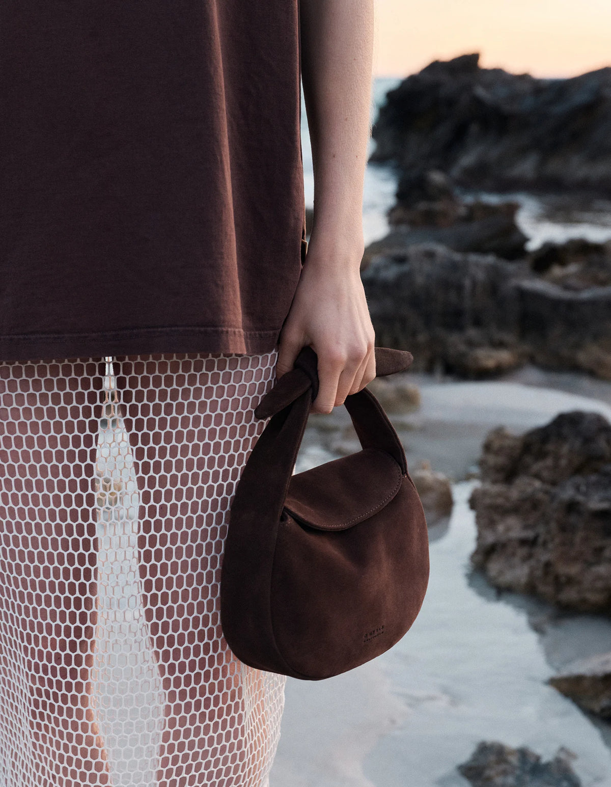 Coco croissant Bag Chocolate Suede