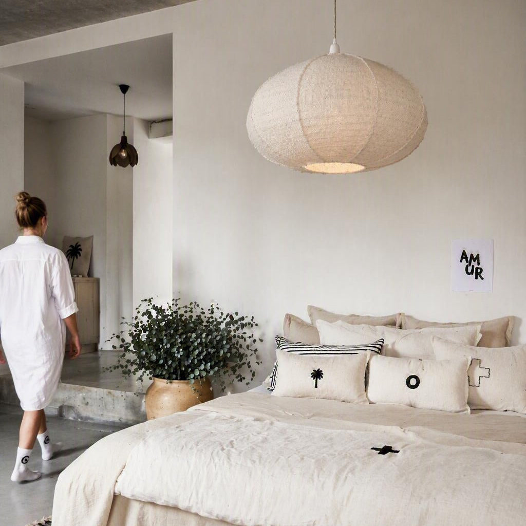 Linnen hanglamp UFO Raw White