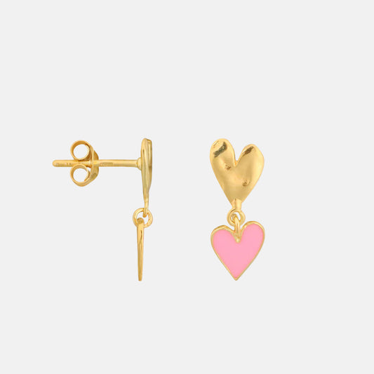 Medium Two Hearts Stud Earring Light Pink Enamel