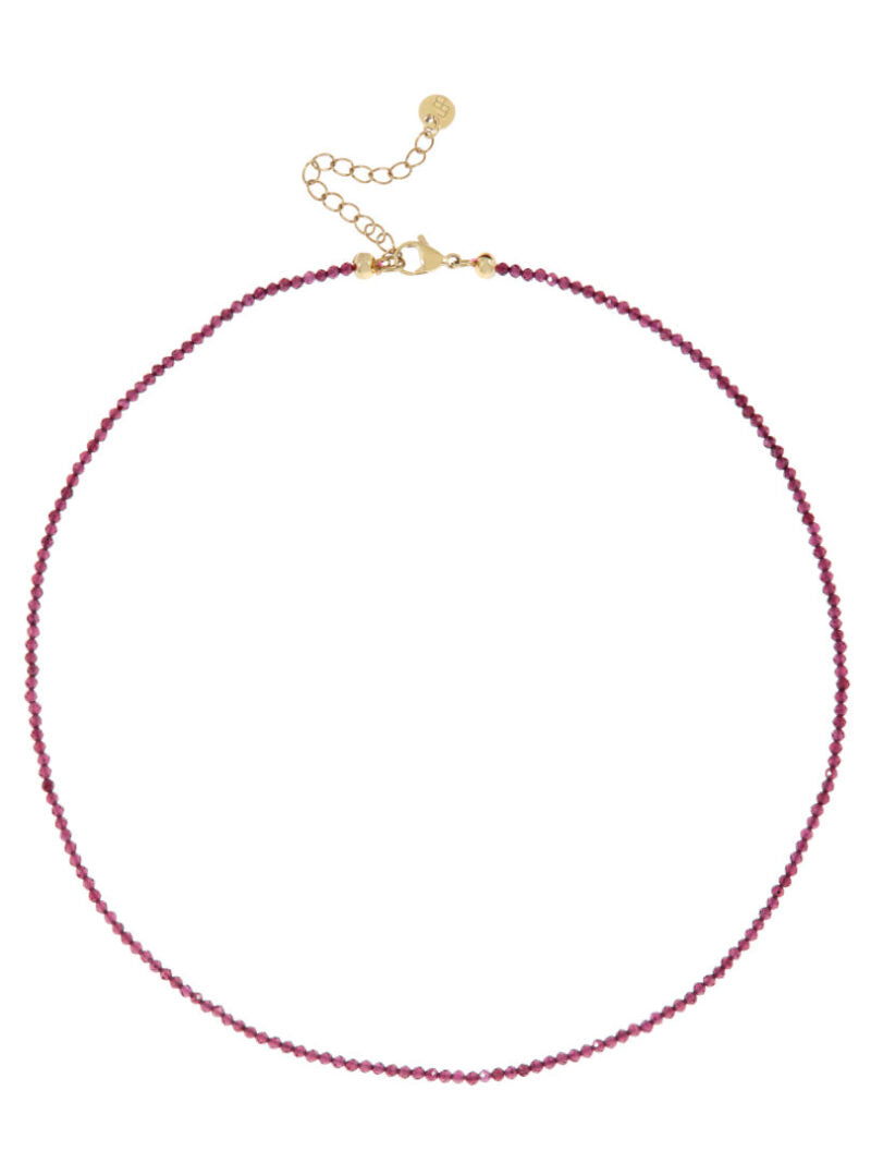 Fijne korte ketting met mini edelsteentjes / aubergine