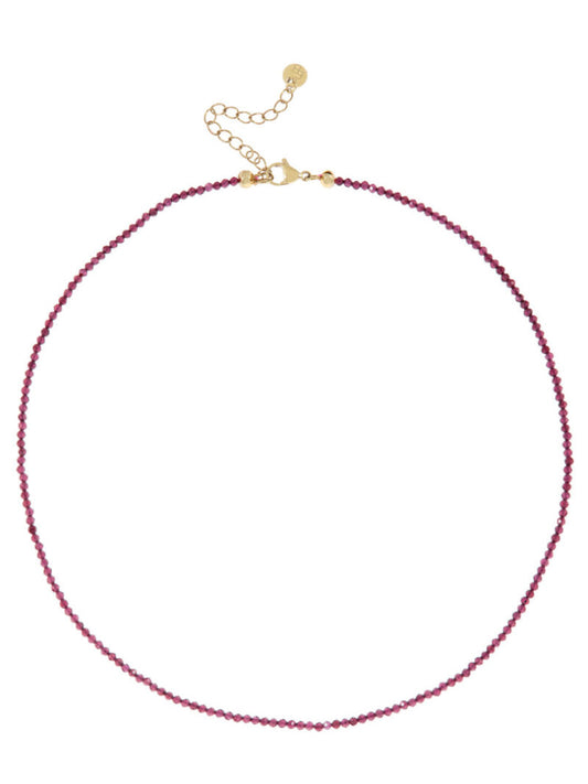 Fijne korte ketting met mini edelsteentjes / aubergine