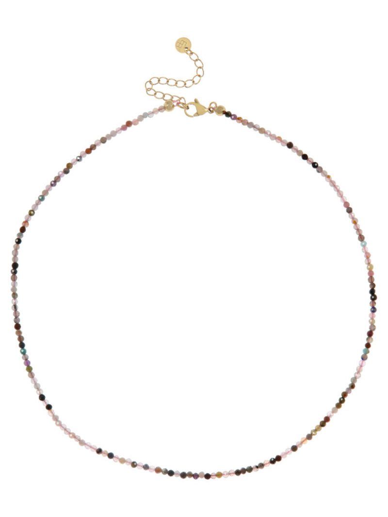 Fijne korte ketting met mini edelsteentjes / multicolori
