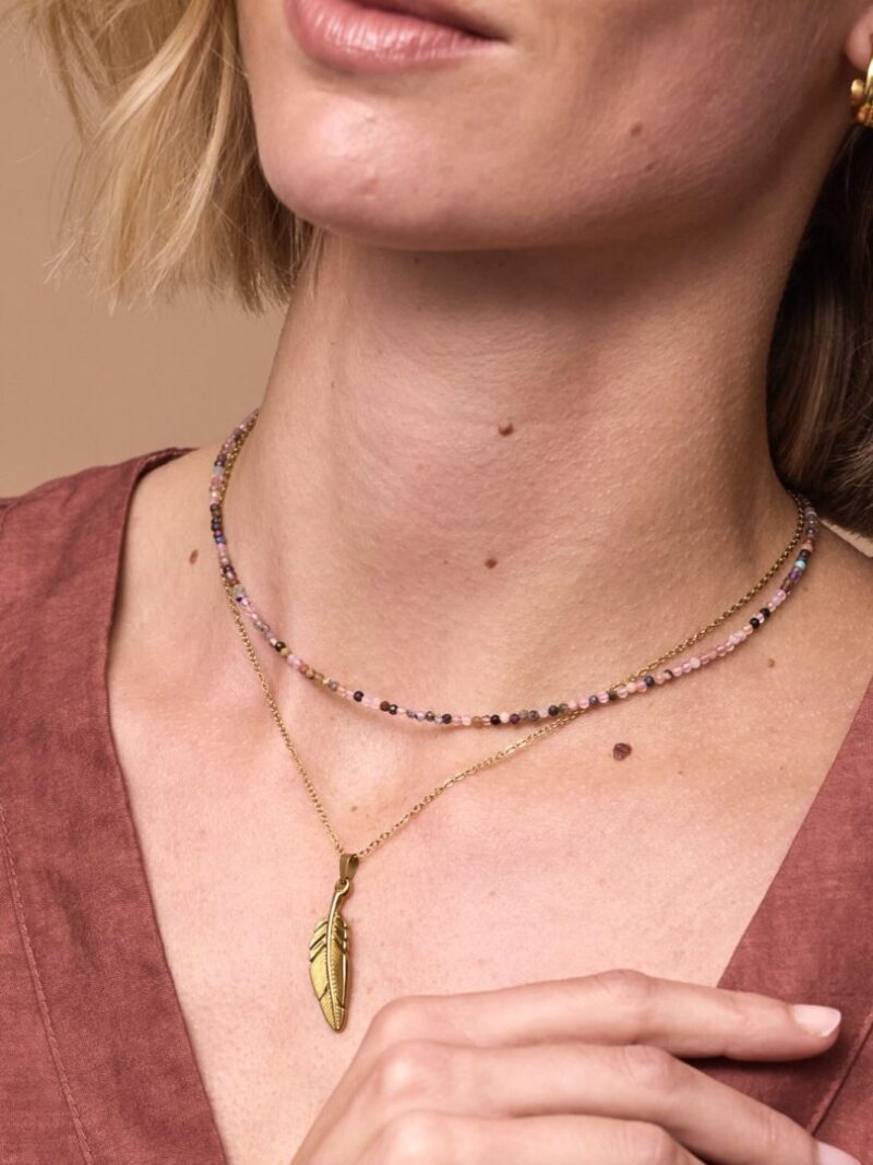 Fijne korte ketting met mini edelsteentjes / multicolori