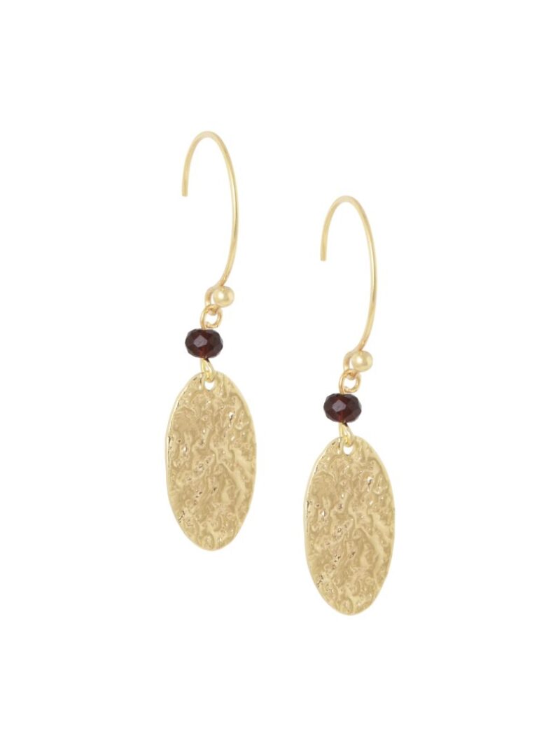 Gehamerde ovale oorbellen met gemstone / bordeaux