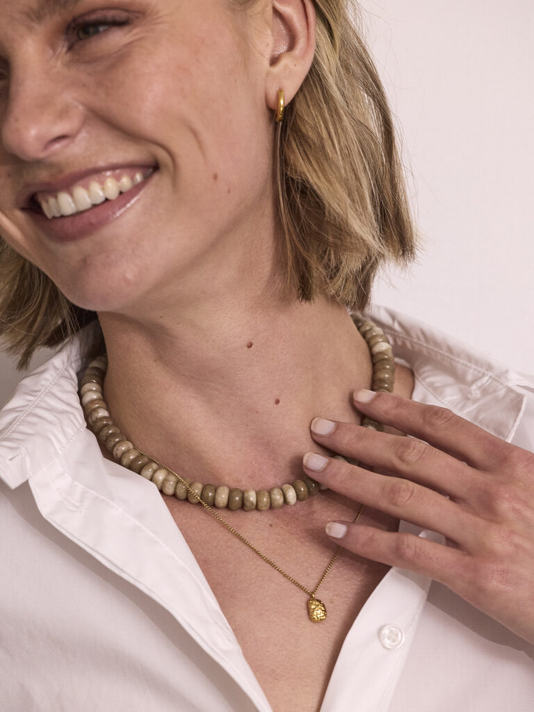 Gemstone ketting / warm grijs-mêlée