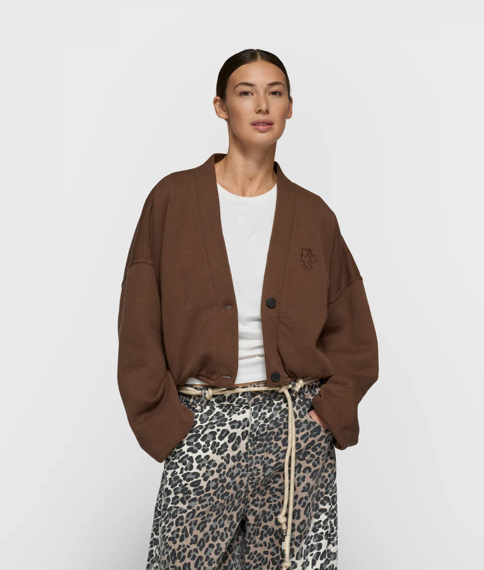 cropped baseball cardigan