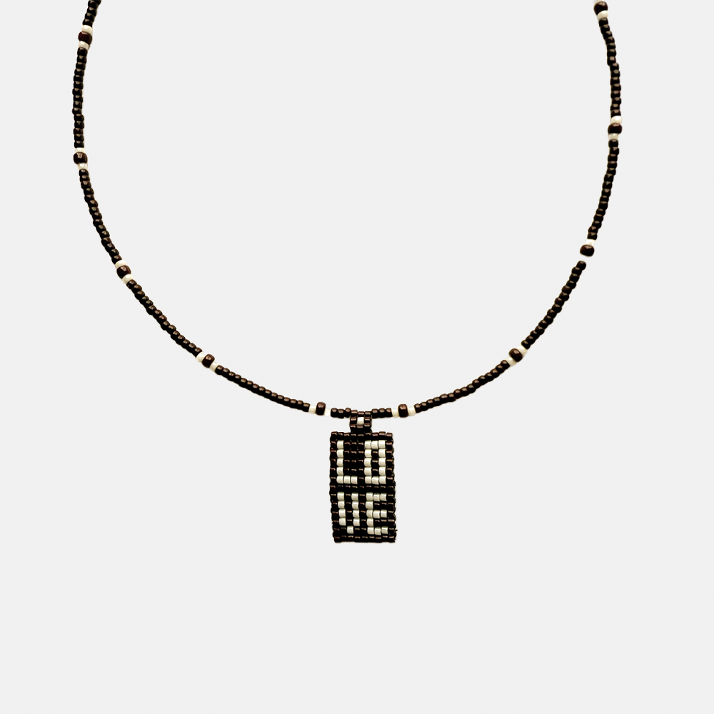 Cils Beaded LOVE Necklace Short | Brown White