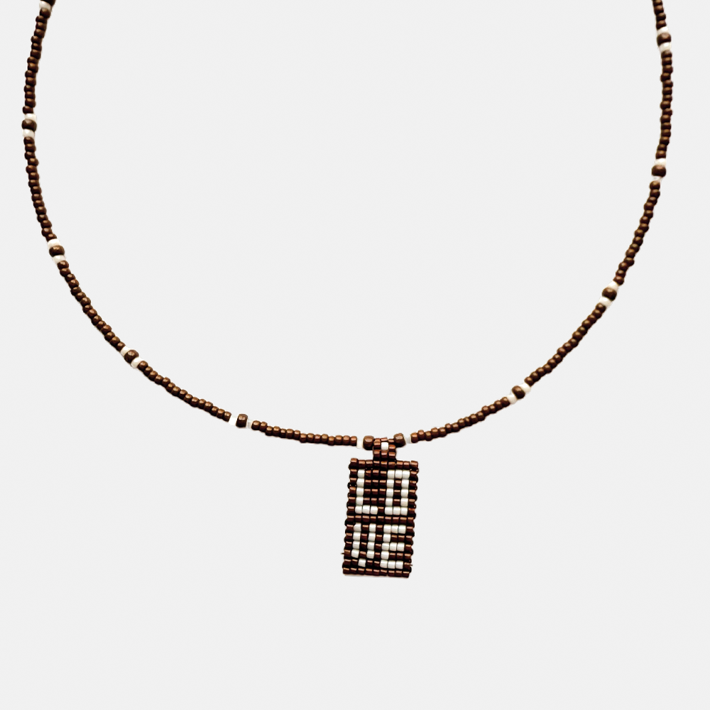 Cils Beaded LOVE Necklace Short | Brown White